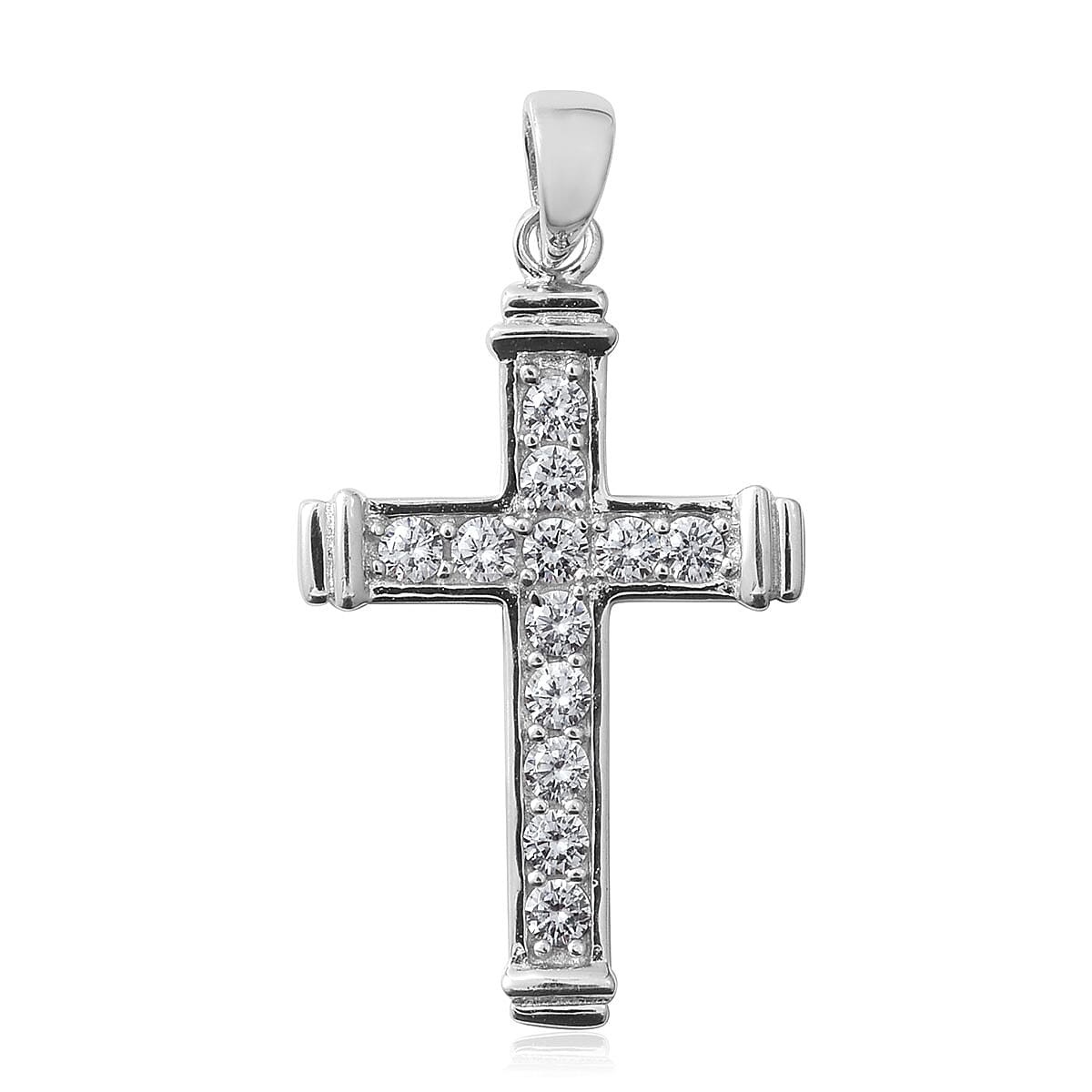 Cubic Zirconia Cross Pendant without Chain in Sterling Silver