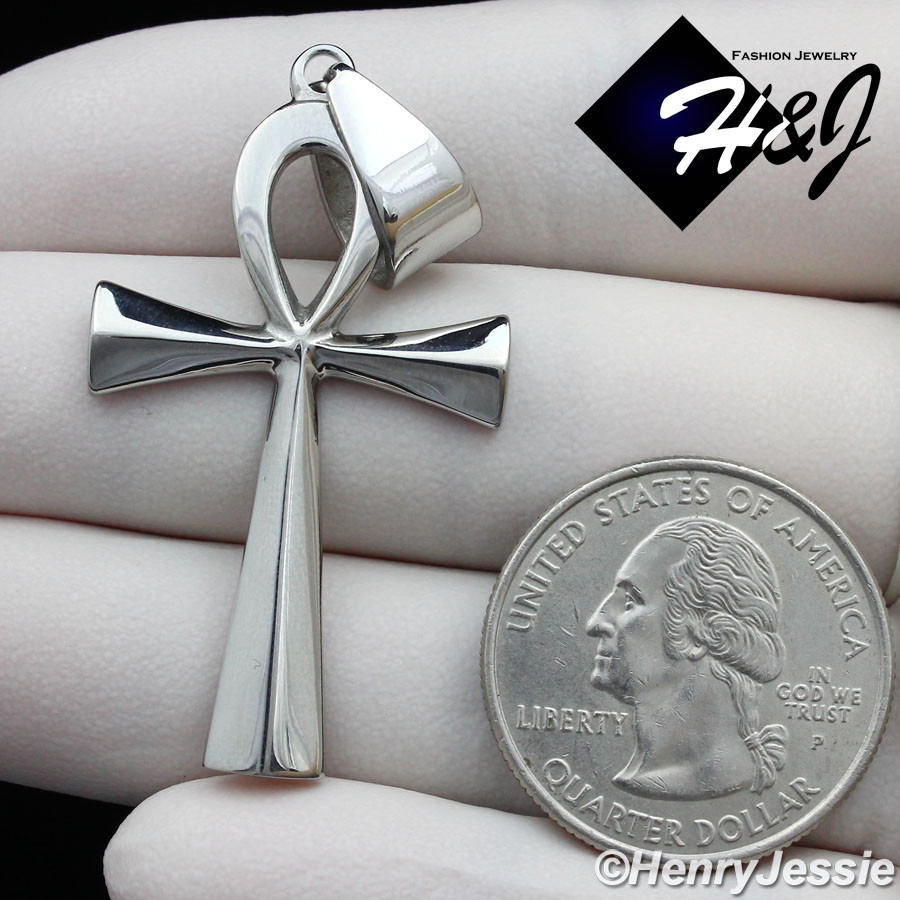 20″MEN Stainless Steel 3mm Silver Box Chain Plain Ankh Key Cross Pendant*P106