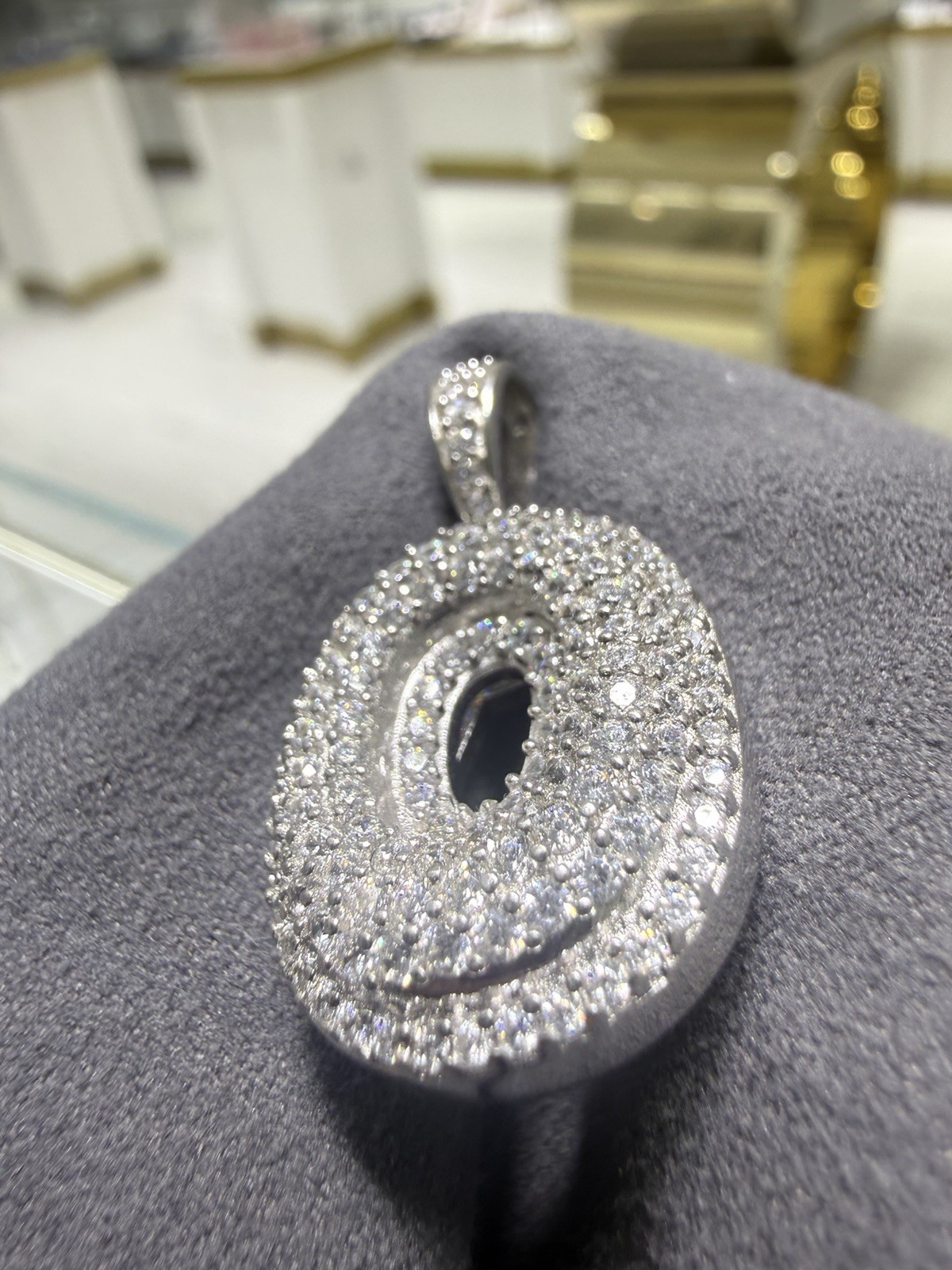 925 Silver Metal Pavé White/Colorless Round Circle Pendant Charm with Bail