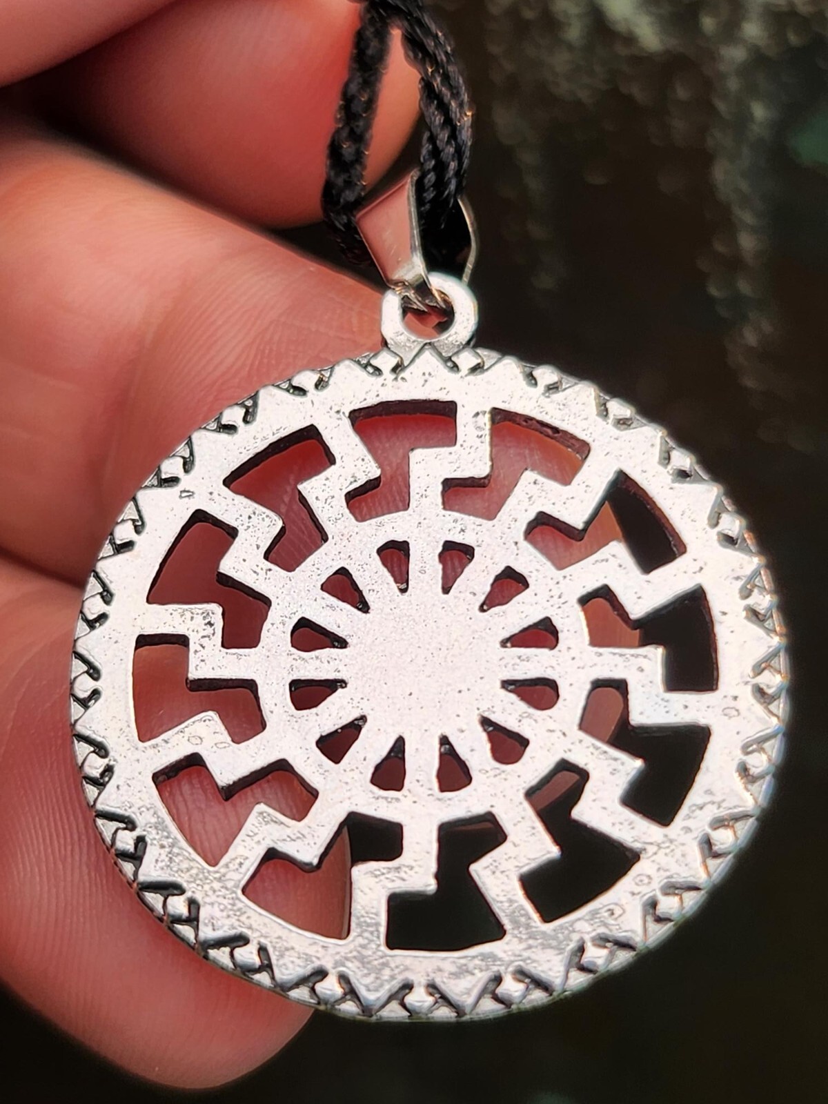 Black Sun Wheel Necklace Slavic Esoteric Occultism Protection Pendant 20″ Cord