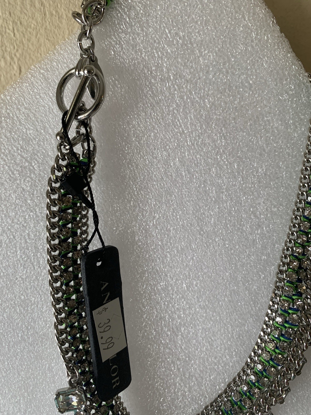ANN TAYLOR Silver-Tone Multi-Row Curb Link Statement Necklace, Clear Crystal