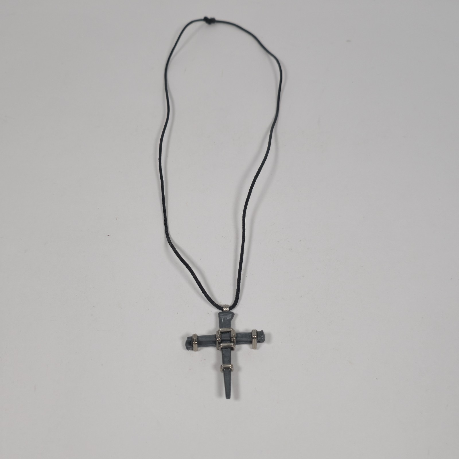 Forged Nail Cross Necklace Rustic Metal Pendant on Black Cord Wit Rugged Design