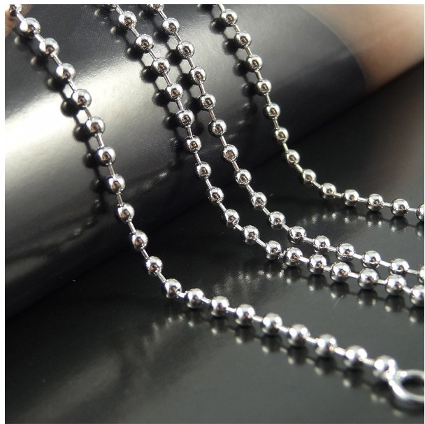 925 Sterling Silver Shiny Bead Chain Necklace 2.4mm wide x 16/18/20/22/24 inch