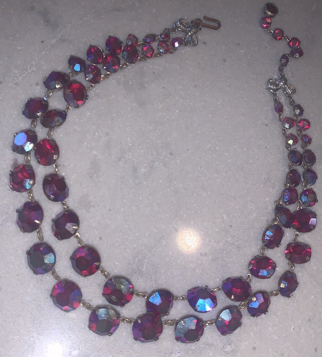 RARE Carnival Dragons Breath Glass Riviere Open Back Double Antique Necklace