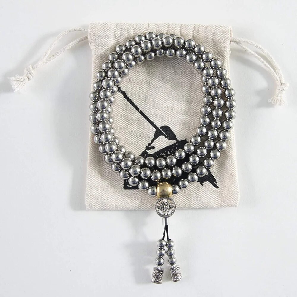 Stainless Steel Buddha Beads Necklace & Destiny Nepal Prayer Hand Bracelet Combo