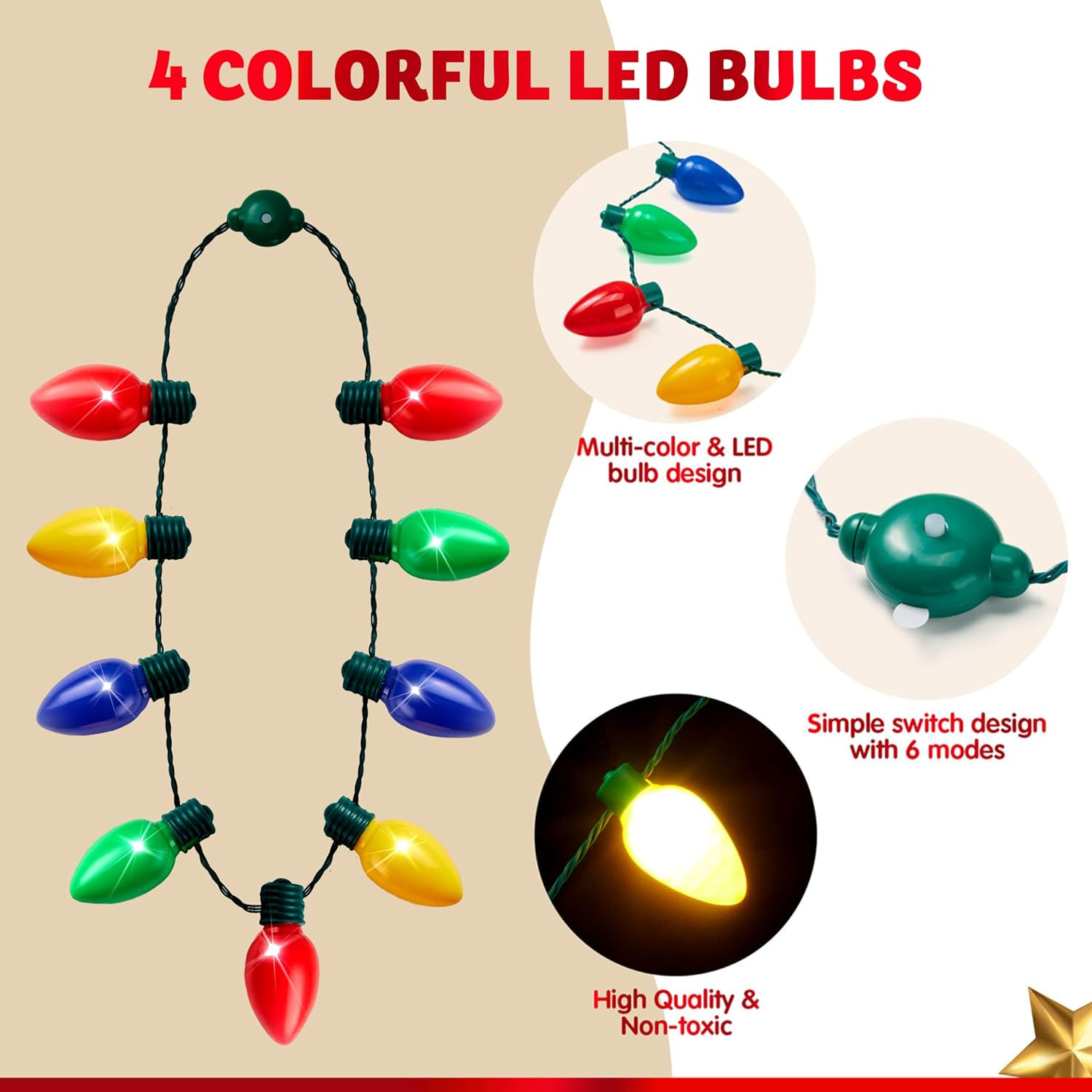 9PCS LED Christmas Bulb Necklaces Light Up Holiday Party Favors for Adults Kids