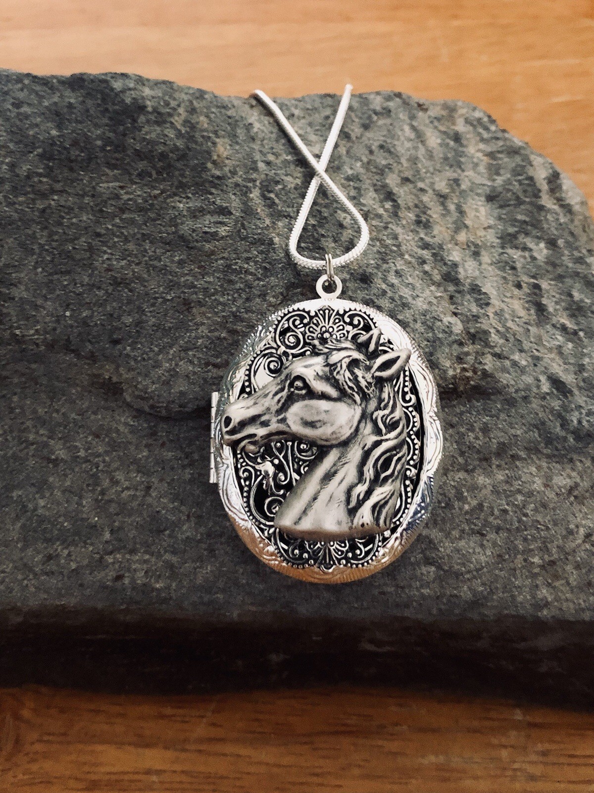 Horse Locket Necklace Sterling Silver pltd Photo Memorial Ashes Keepsake Pendant
