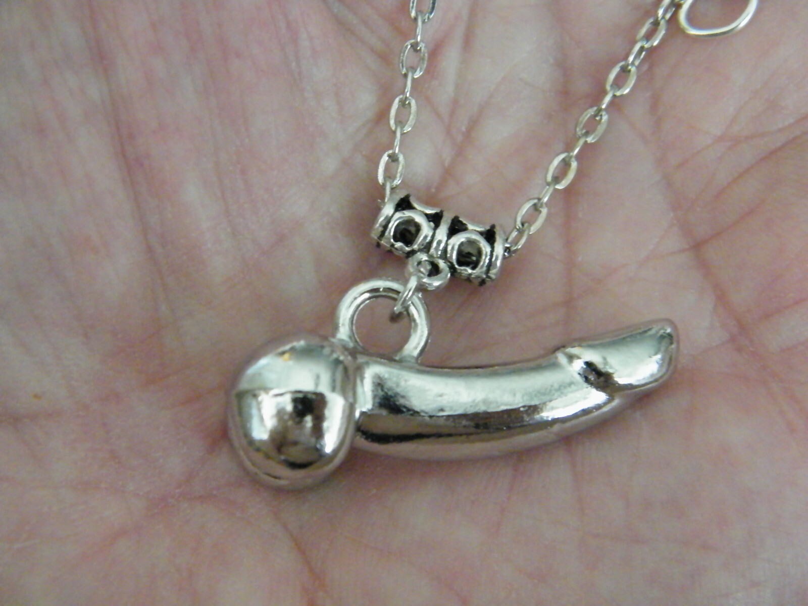 BIG PENIS Necklace 1.5″ Male Genital Silver Charm 25″ Tibet Silver Chain NEW!