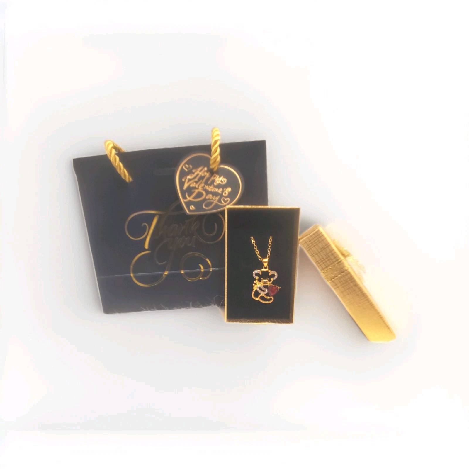 Valentine’s Day Gift Heart Bear Love Gold Red Heart Y2K Dainty Golden Pendant