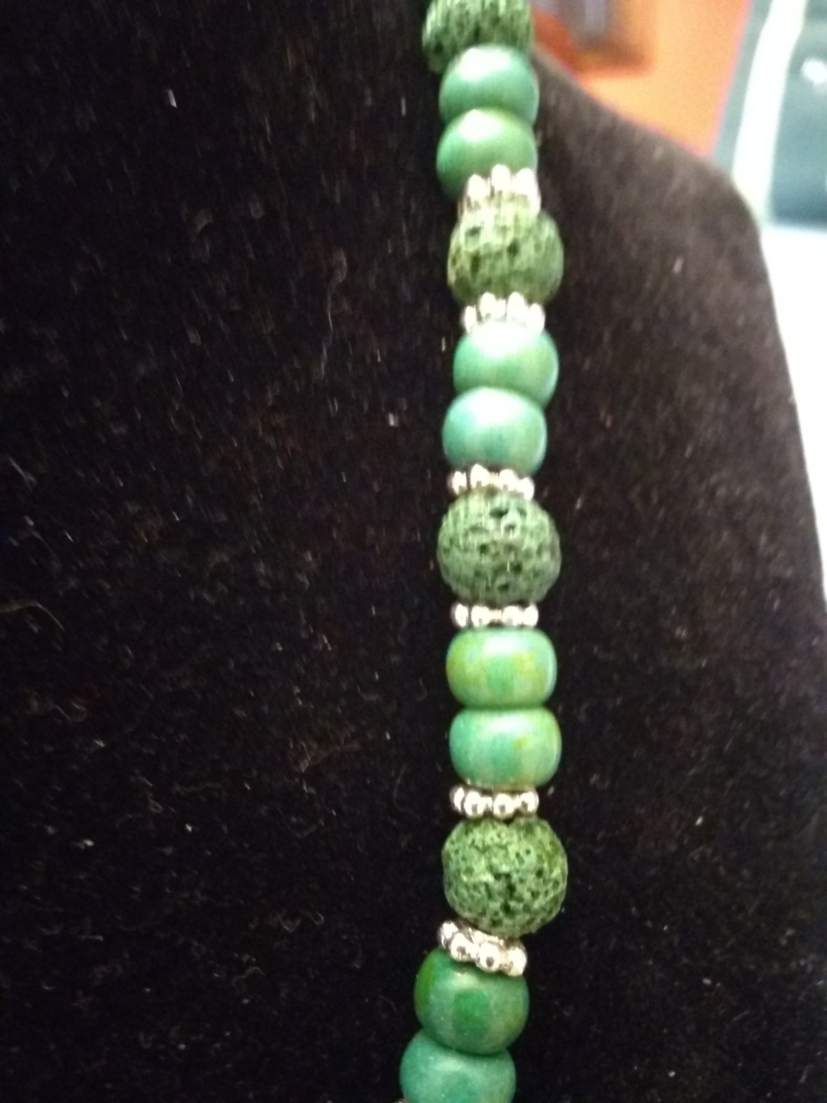hand made 18” green lava rock and gemstone necklace with ss magnetic clasp