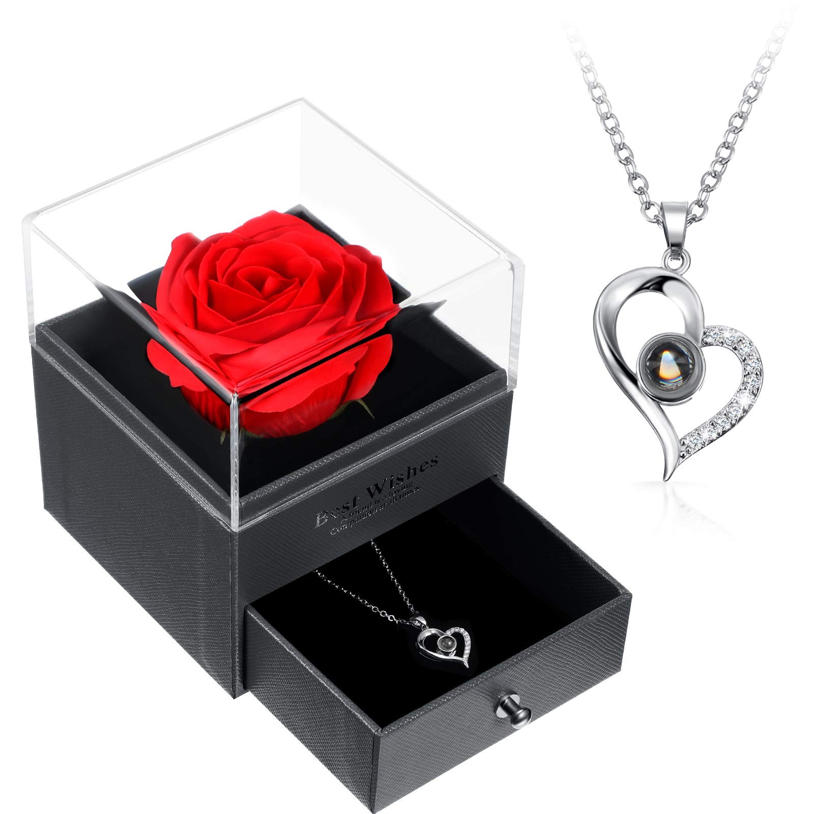 Women Gifts Ideas for Valentines Day, Preserved Forever Rose Gift with Necklace*