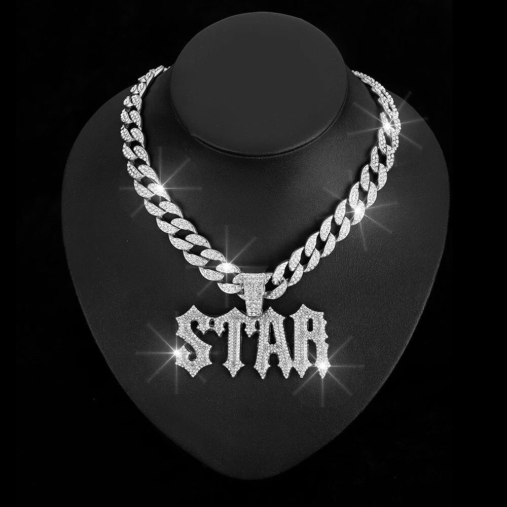 Hip Hop Iced STAR Pendant Necklace 13mm Miami Cuban Chain CZ Fashion Jewelry NEW