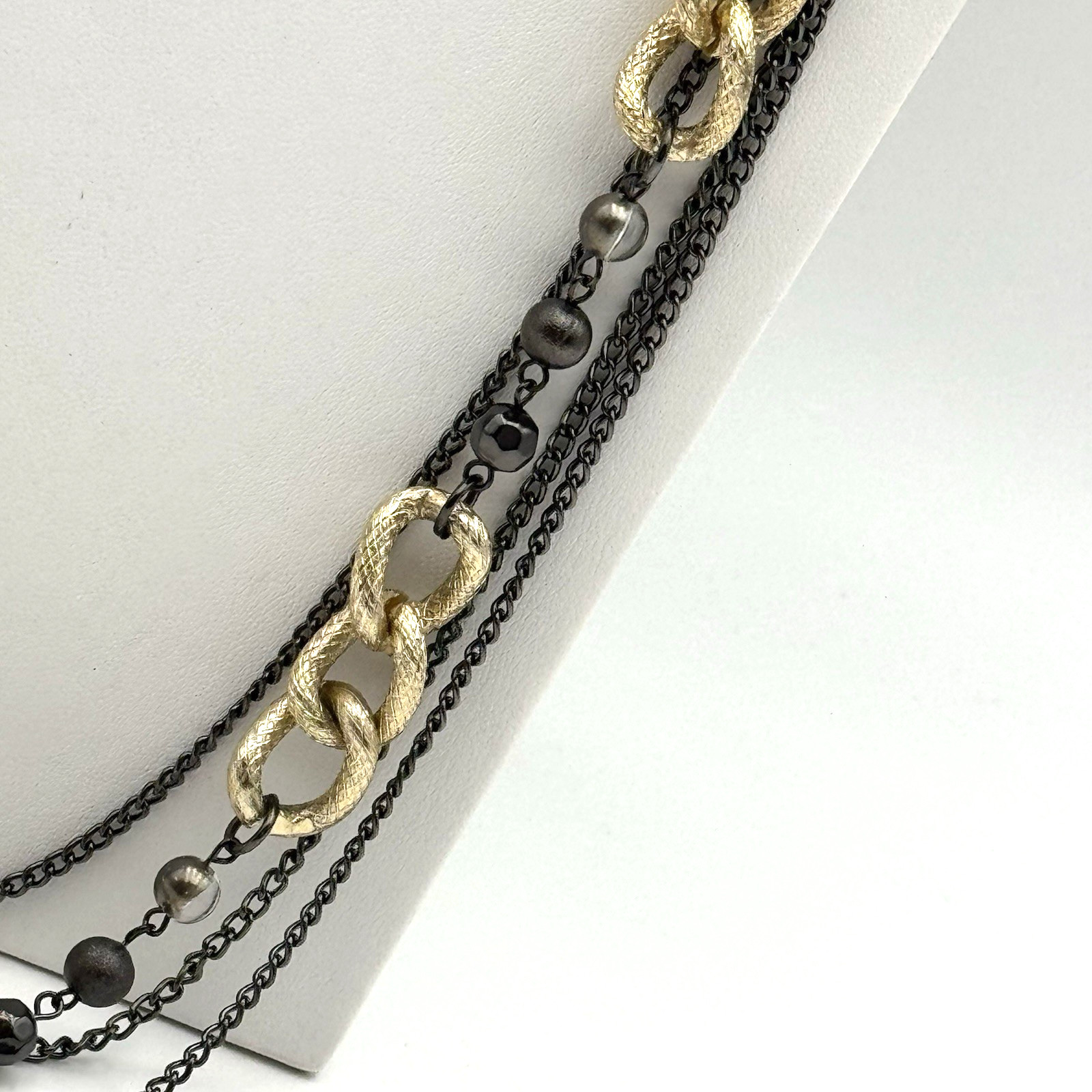 NY & Co Mixed Metal Layered Chain Necklace Gunmetal Gold Tone Statement 36″