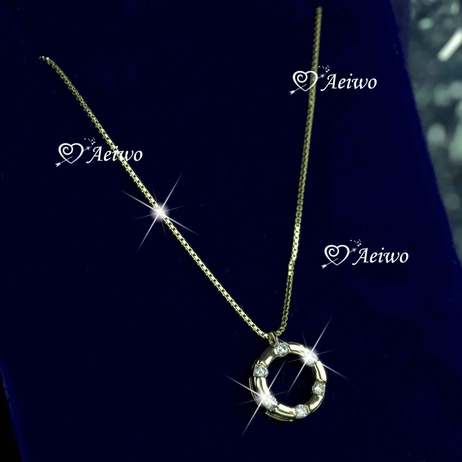 18k yellow gold 925 silver crystal pendant chain necklace round circle
