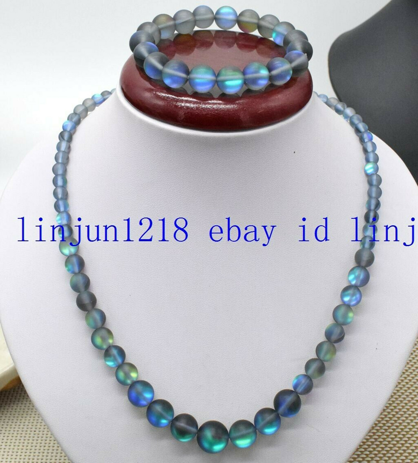 NEW 6-12/10MM Gray Gleamy Rainbow Moonstone Gemstone Bracelet Necklace18/7.5 in
