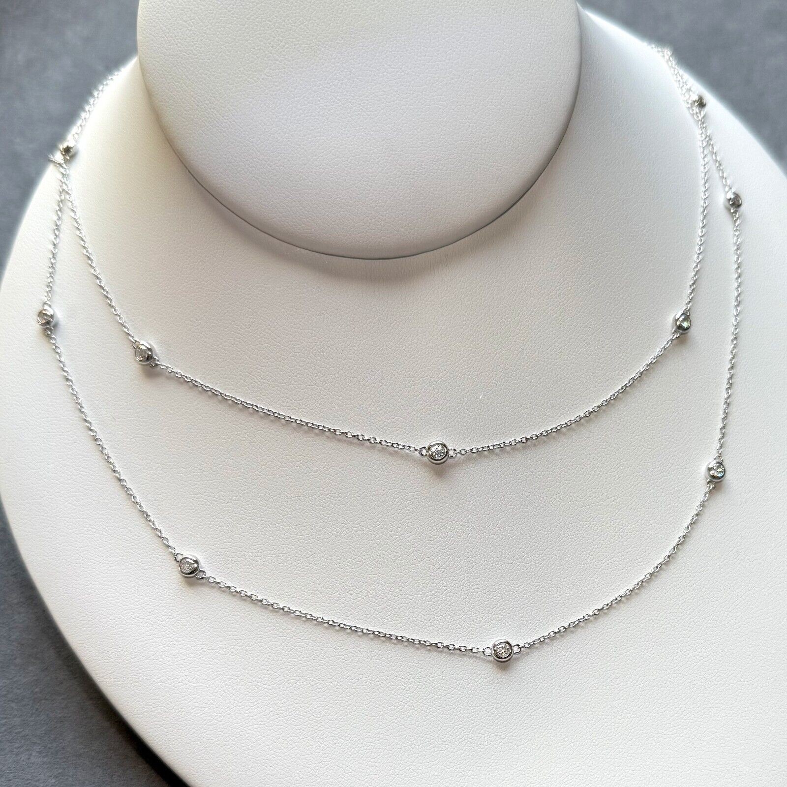 Womens Moissanite Station Necklace 16 / 36 inches – Sterling Silver or 14K Gold