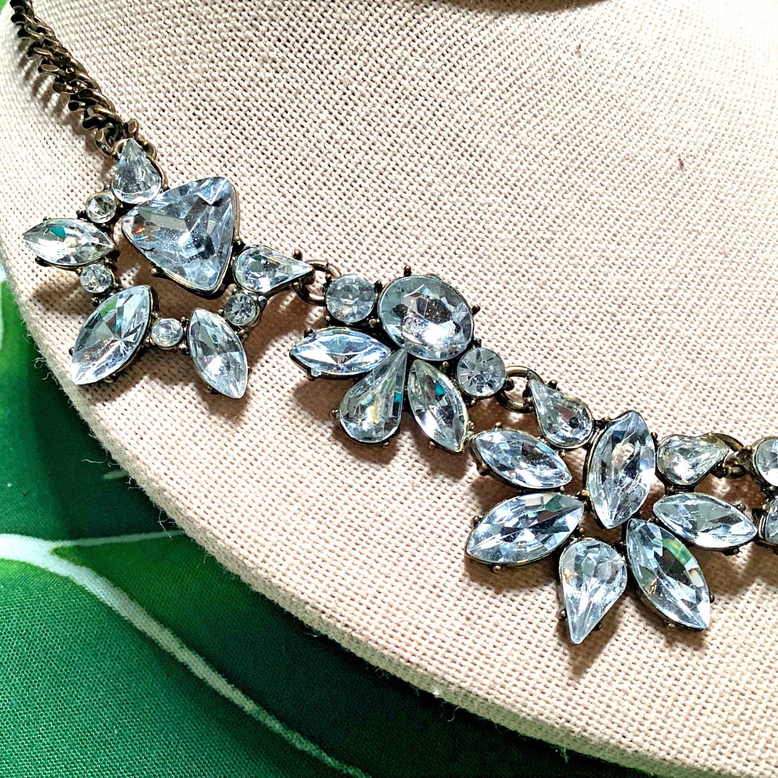 LANE BRYANT Statement Bold Clear Crystal Rhinestone ANTIQUE GOLD TONE