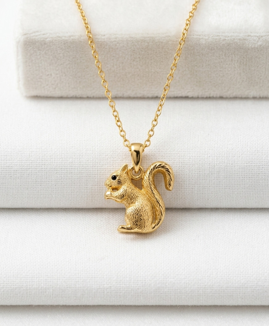 Pure Brass Gold Color Fancy Unique Squirrel Design Pendent Comes With Chain