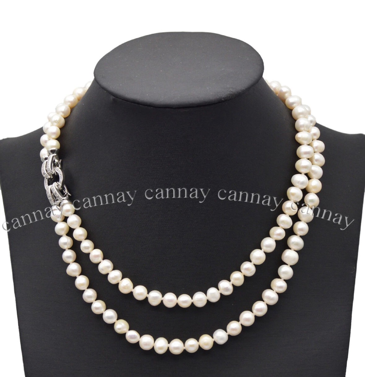 2 Strands Real Natural 7-8mm White Freshwater Cultured Pearl Necklace 18-20”