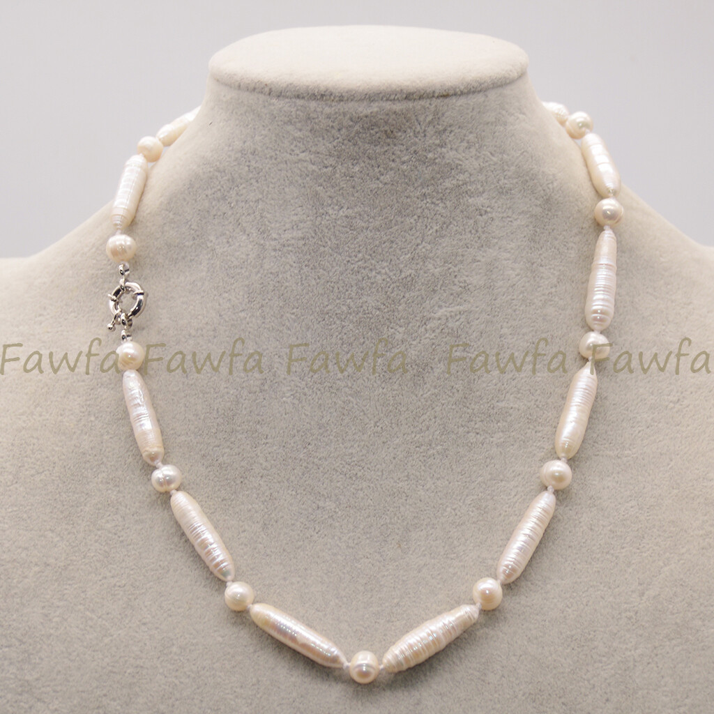 6x26mm Natural White Unique Biwa Freshwater Irregular Pearl Necklace 14-36”