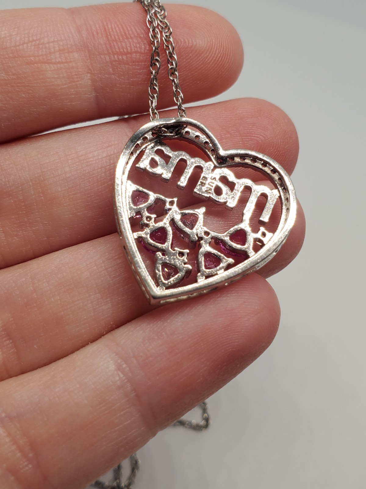 Silver Plated Mama Heart Pink Pendant Necklace 18″