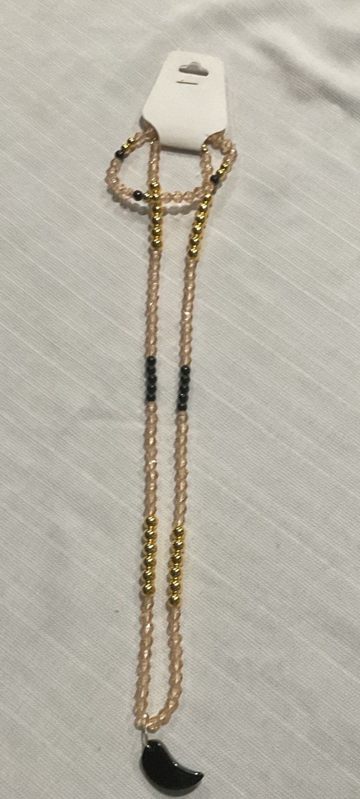 Gold Tone Black Beaded Necklace Ball/Bead Chain Crescent Moon Charm Pendant