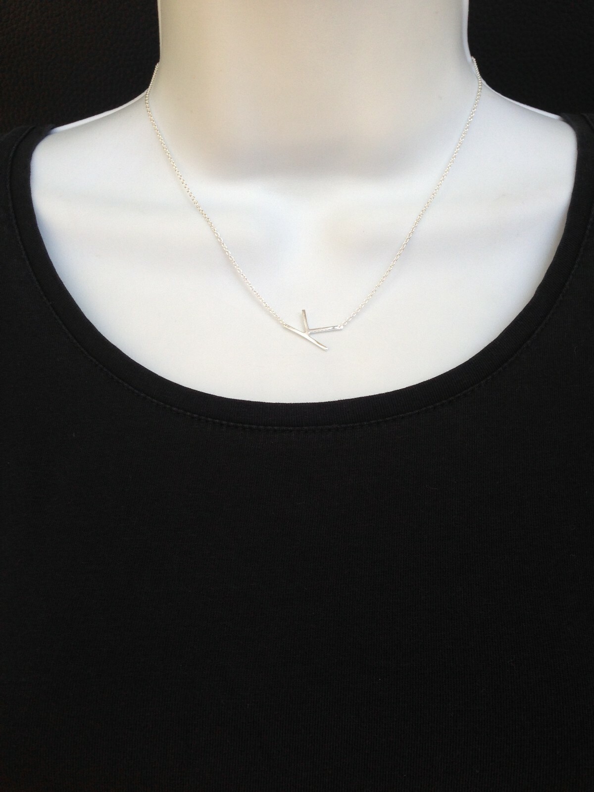 925 Sterling Silver Sideways Initial Letter K Pendant Necklace Women 15mm 17.25″