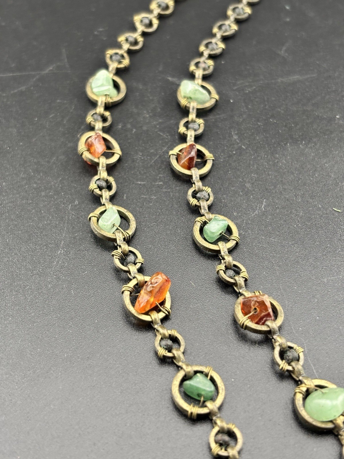 Axcess (Liz Claiborne) XC Artisan Multi Color Stone Necklace Bronze Tone 16–18″