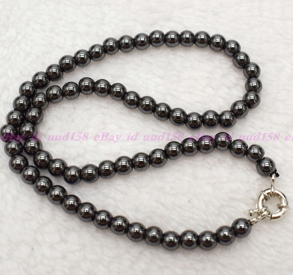 Natural Fashion 6/8mm Gray Hematite Round Gemstone Beads Necklace 16-36″ AAA