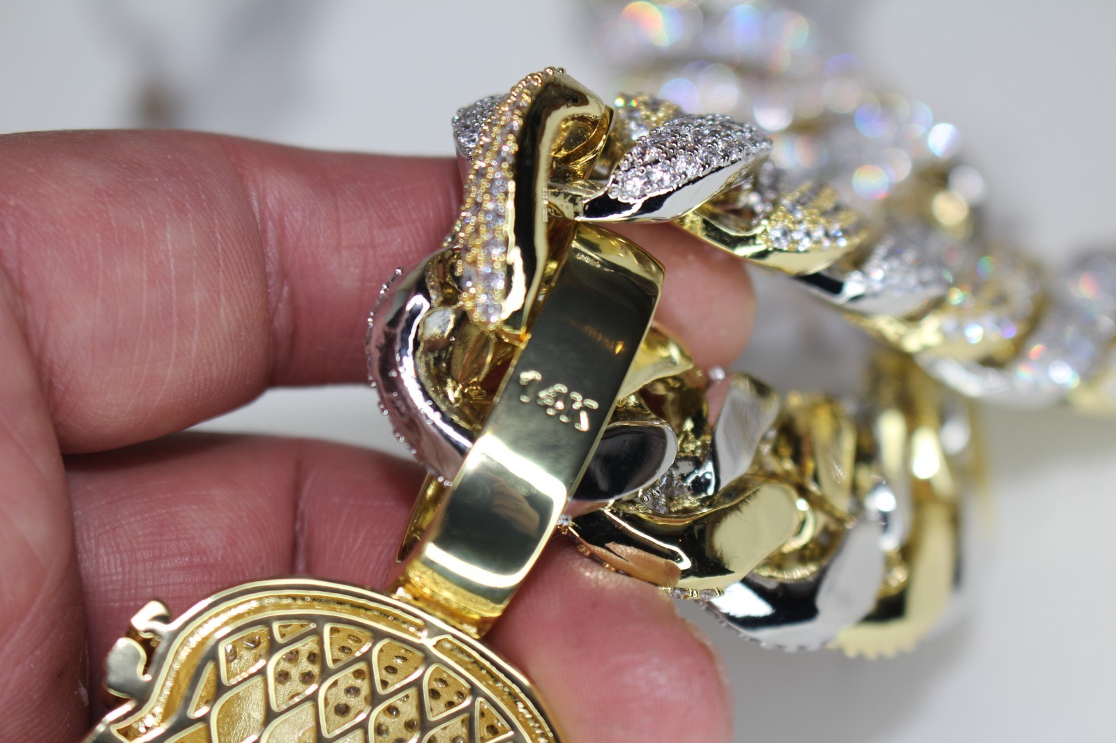 XXL JESUS Pendant 2-TONE GOLD Cuban 22mm 144ct Lab Sim Diamond Chain 14k STAMPED