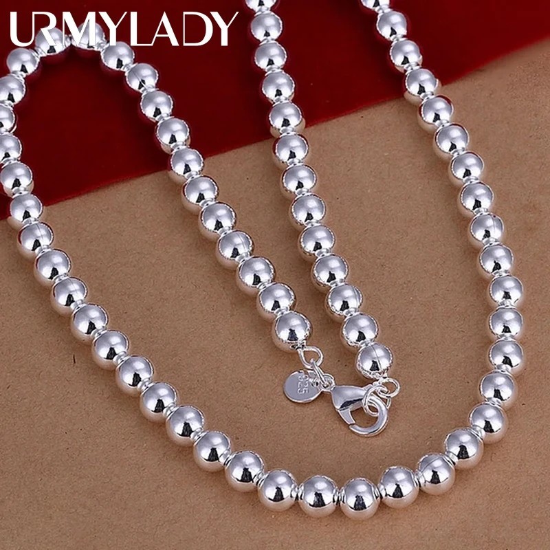 925 Silver Plated Bead Chain Necklace 50cm Women Round Ball Choker Gift Jewelry
