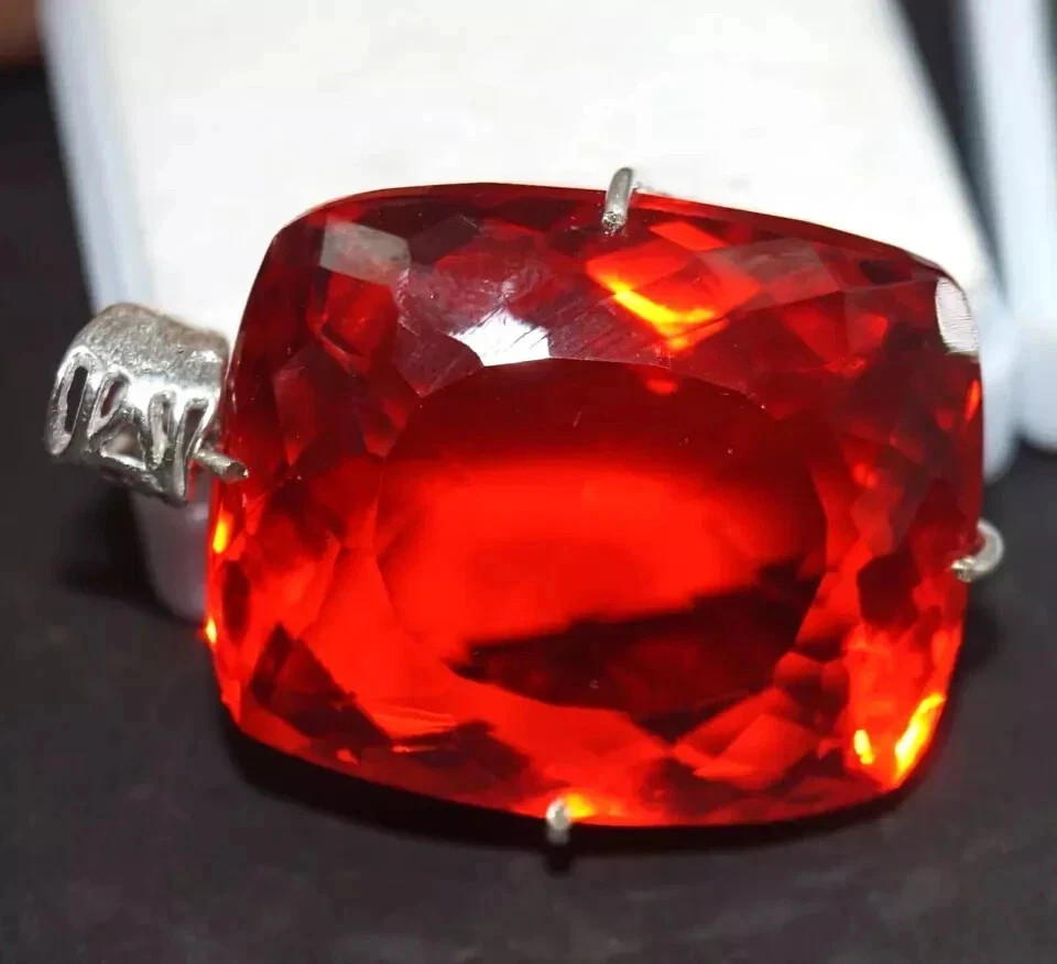 74 CT+ Flawless Blood Red Topaz Pendant 925 Sterling Silver Plated Jewelry