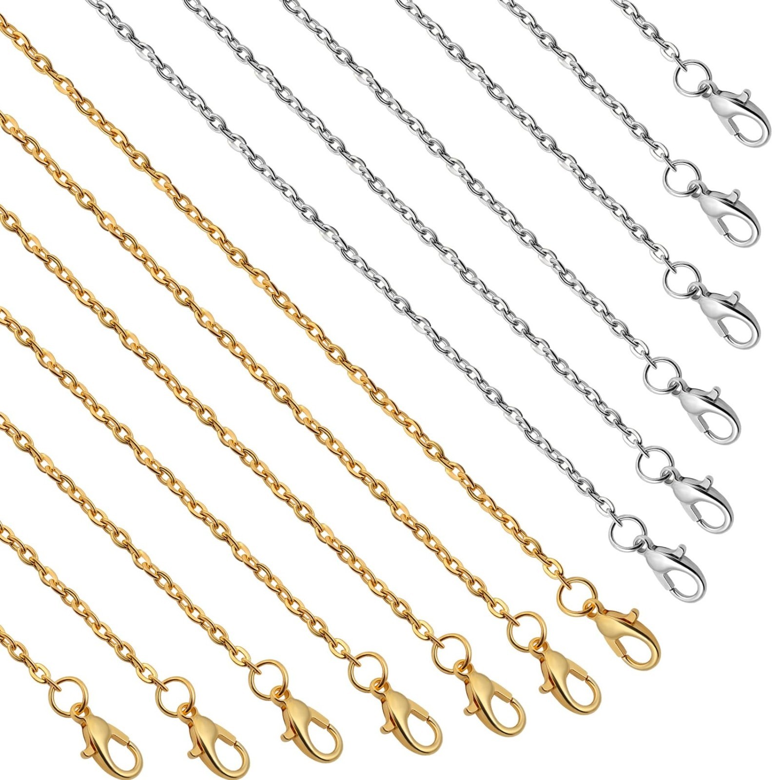 24 Pack 18″ Necklace Chains Gold Silver Plated DIY Jewelry Making Cable Link