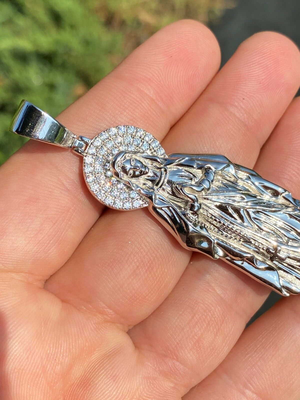 Real MOISSANITE 925 Silver Virgin Mary Guadalupe Pendant Iced Necklace – 3 Sizes