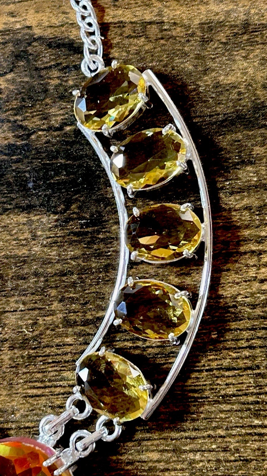 8417. Bi Color Tourmaline Citrine Gemstone 925 Silver Big Necklace 43 Gms