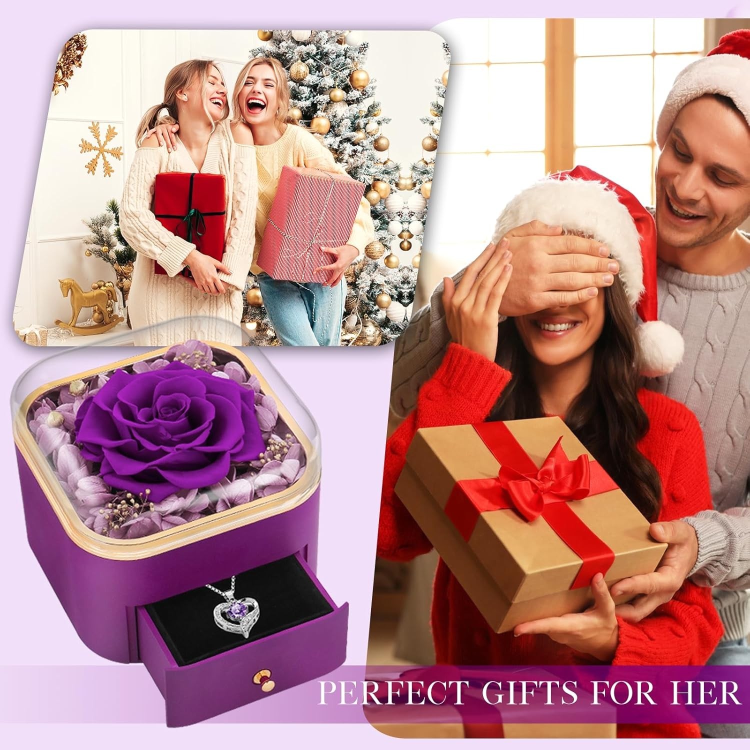 Preserved Real Purple Rose w/ Necklace – Eternal Valentine Birthday Gift for Her