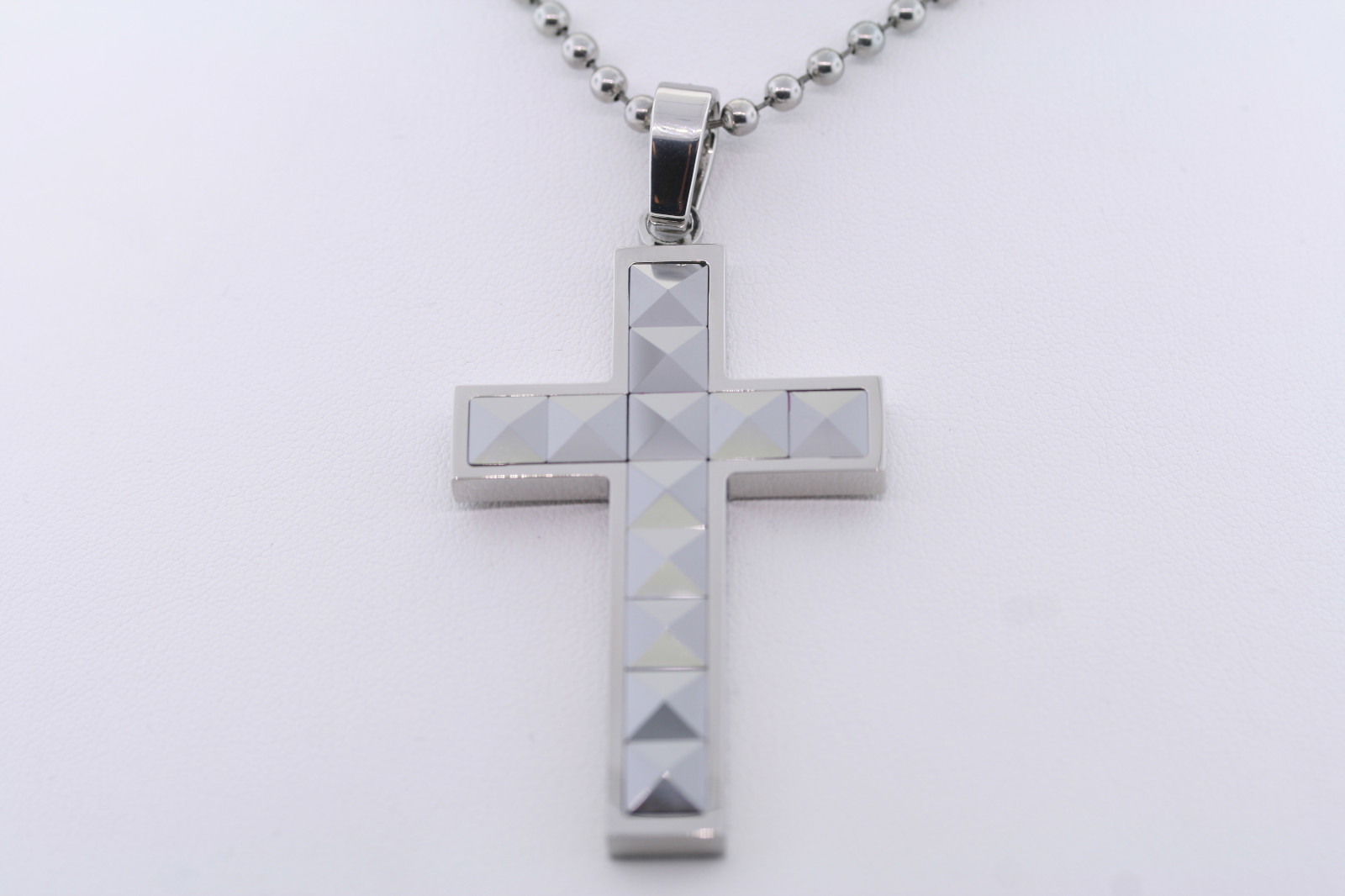 SHR Stainless & Faceted Tungsten Inlay 2 3/4″ x 1 3/8″ Cross Necklace 22″