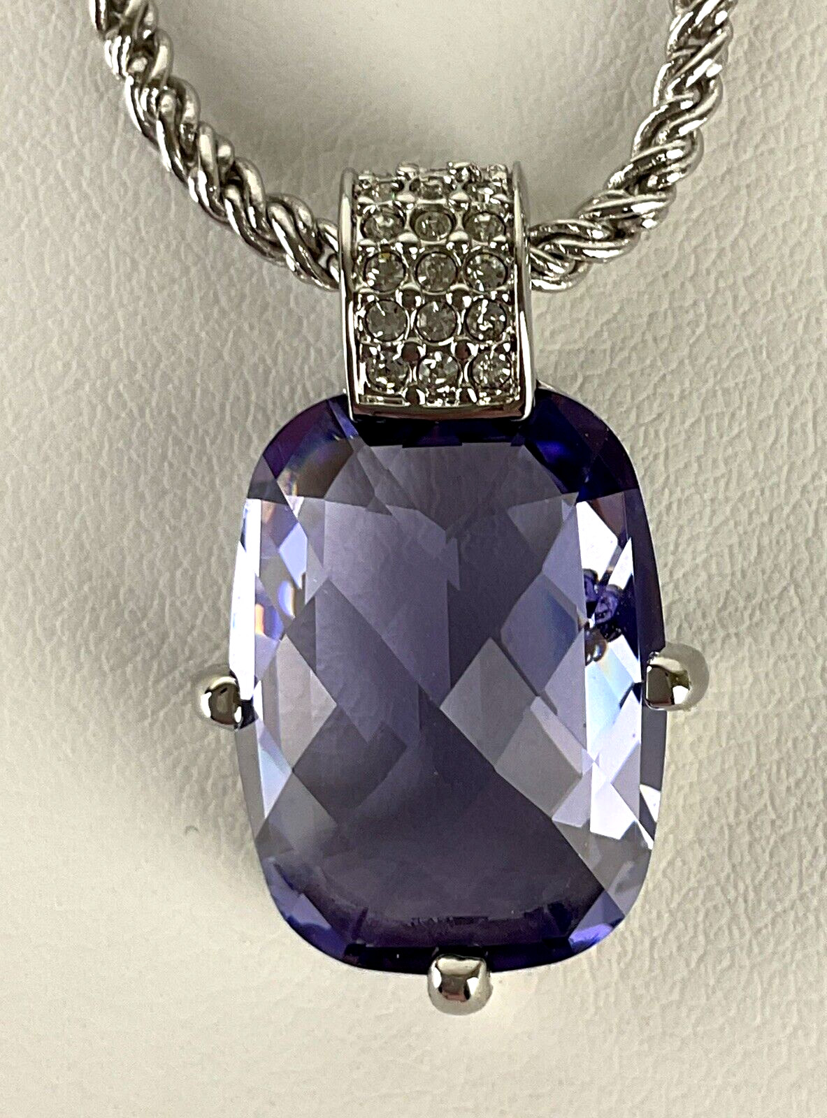 Swarovski Necklace Earrings Silver Tone w Amethyst & Crystal Accents Accent Swan