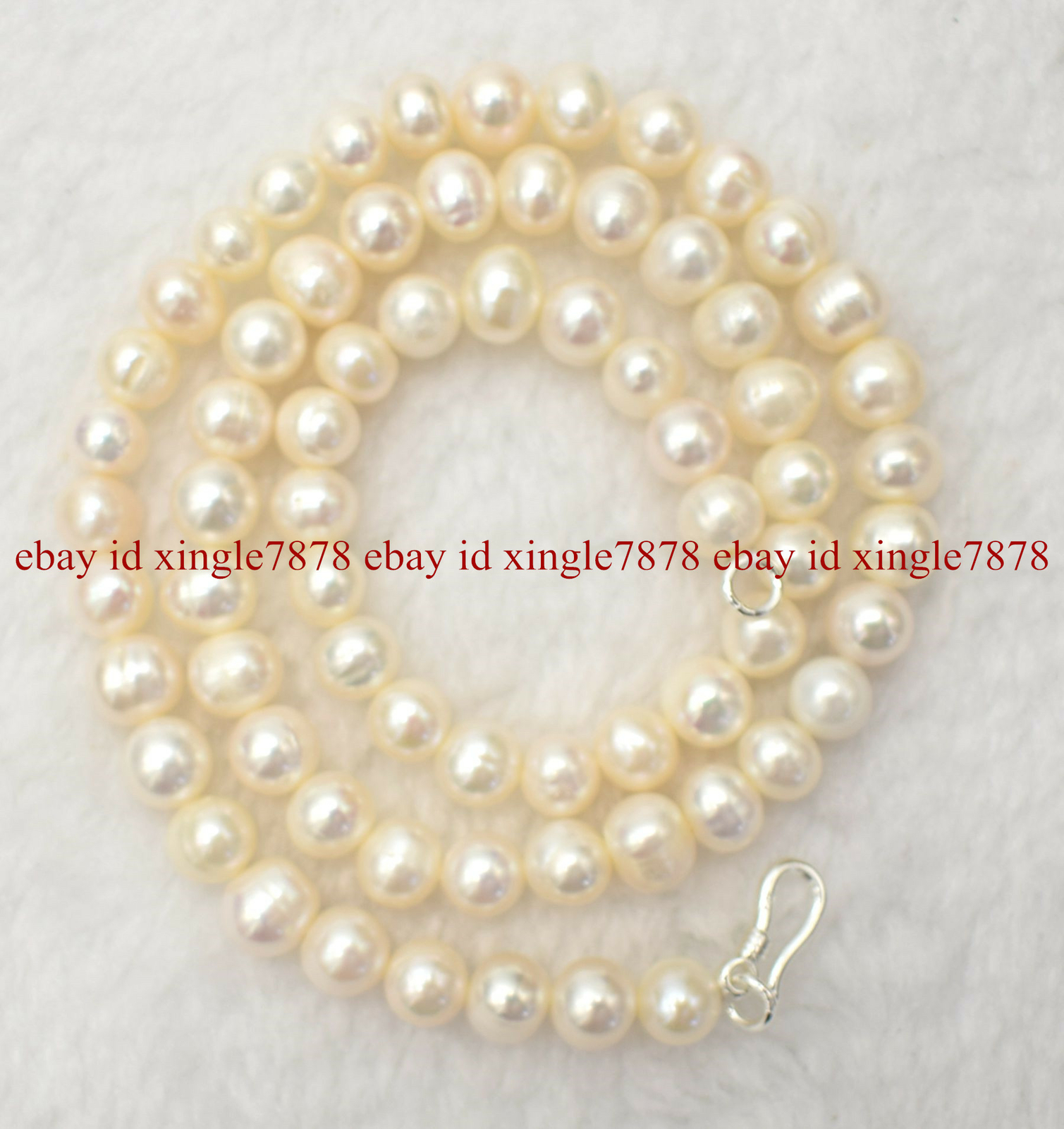 Genuine 7-8mm Natural White Freshwater Cultured Pearl Necklace 925 Silver Clasp