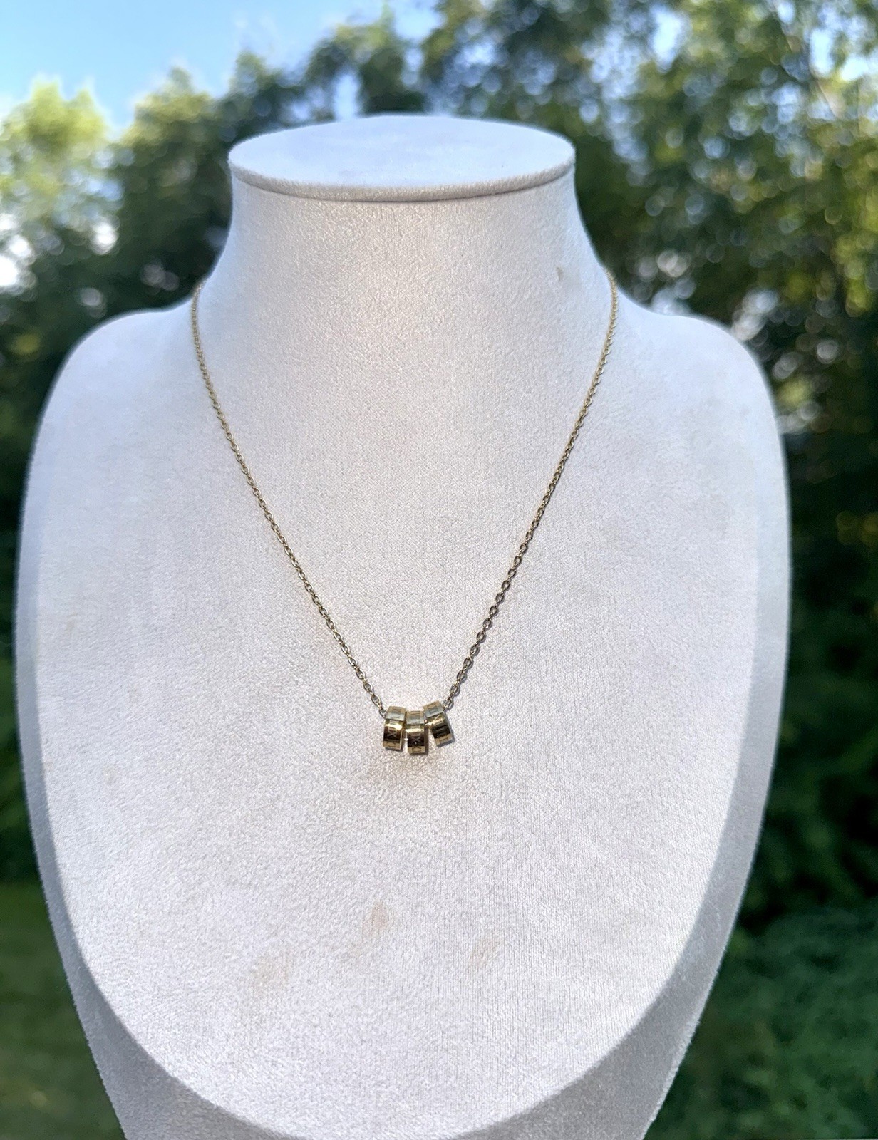 Gold Tone Metal Cable Chain Necklace w/ Rectangle Bar Charm Pendant
