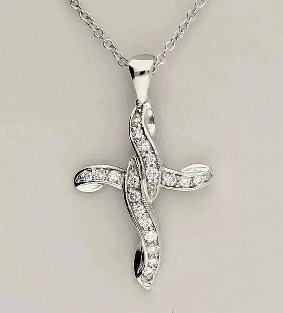 2 Ct Round Cut Lab Created Diamond 14K White Gold Plated Women’s Cross Pendant