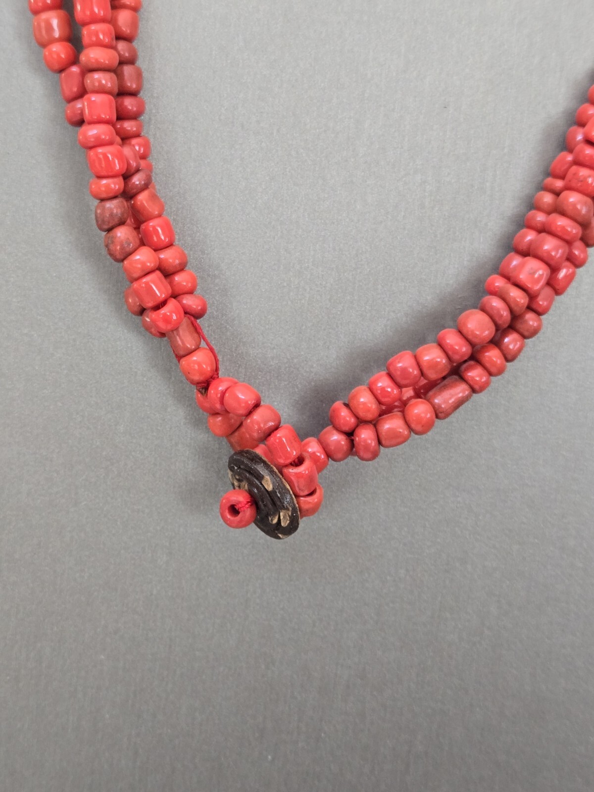 Red Beaded Moon Shell Multi Strand Necklace 22 Inches