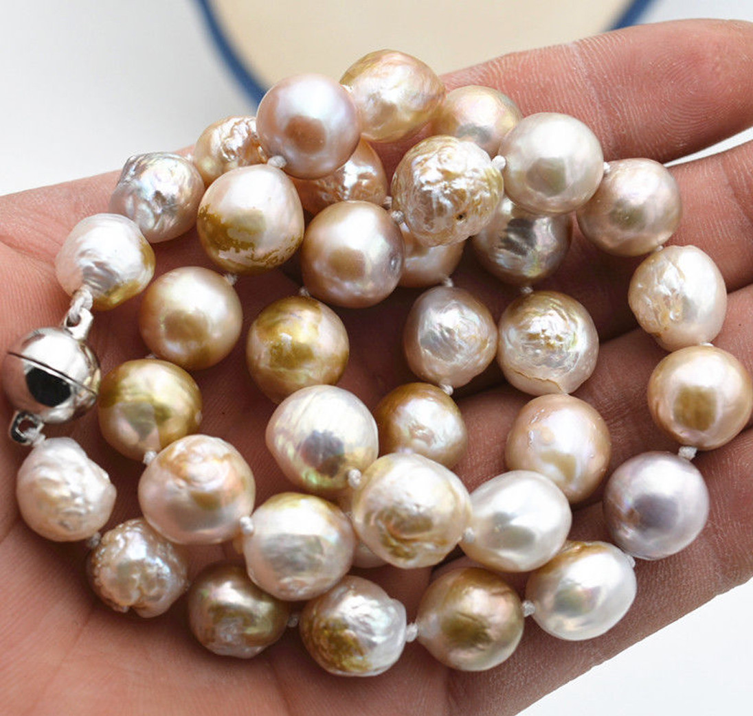 Huge 10-12mm Genuine Natural Multicolor South Sea Baroque Edison Pearl Necklace