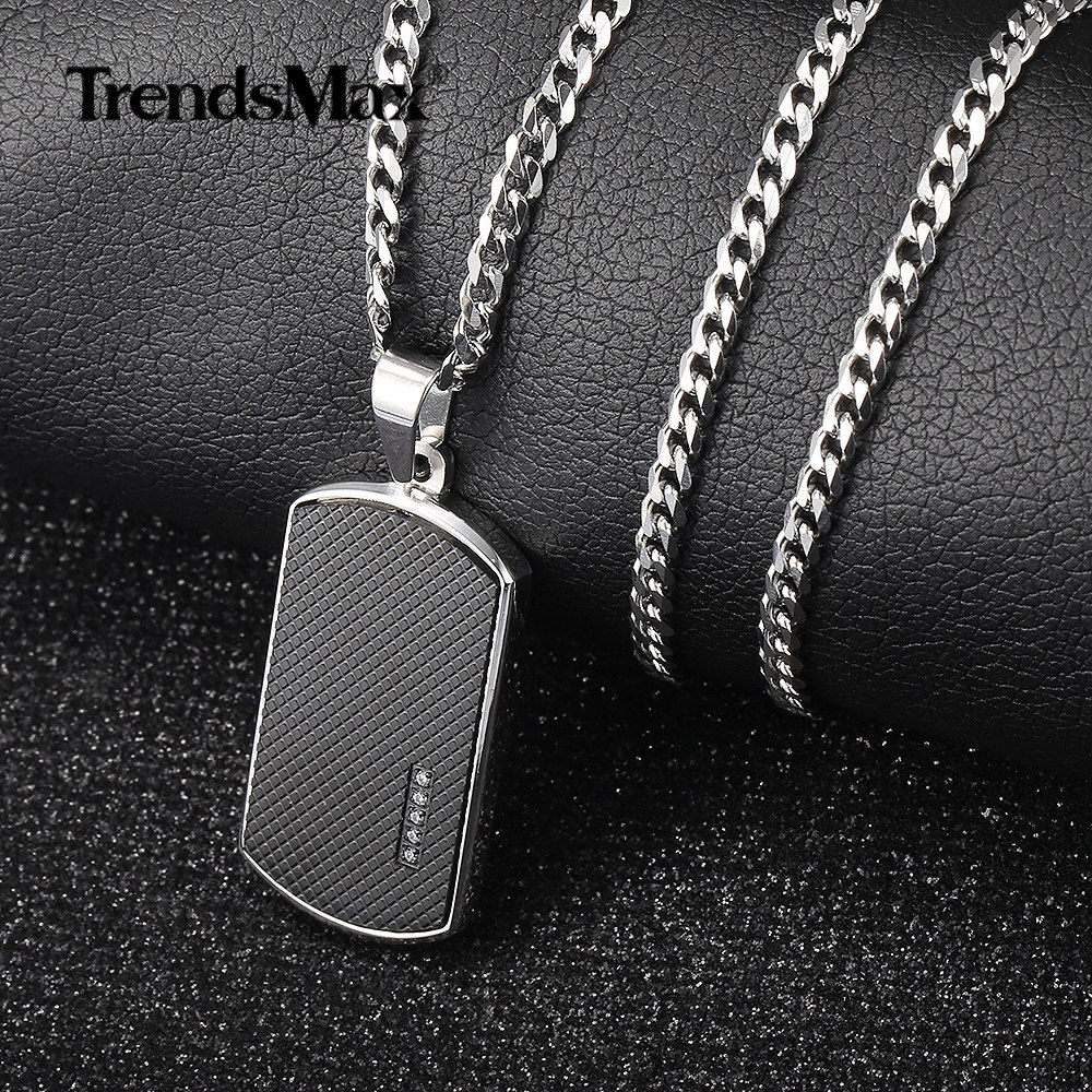 Silver Black Stainless Steel Dog Tag Pendant Charm Military Jewelry Grid Design