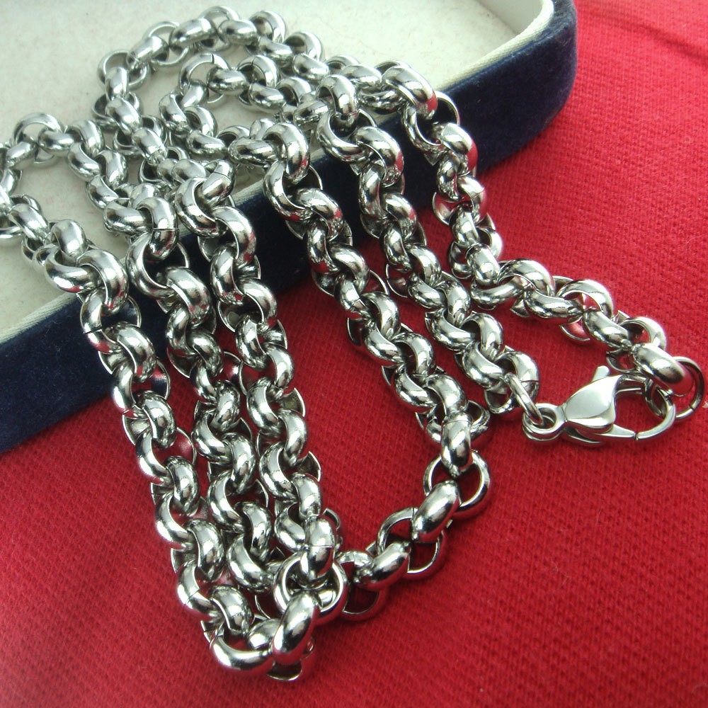 30inch Huge Stainless Steel 12mm Solid Handmade Rolo Chain Mens Necklace Silver