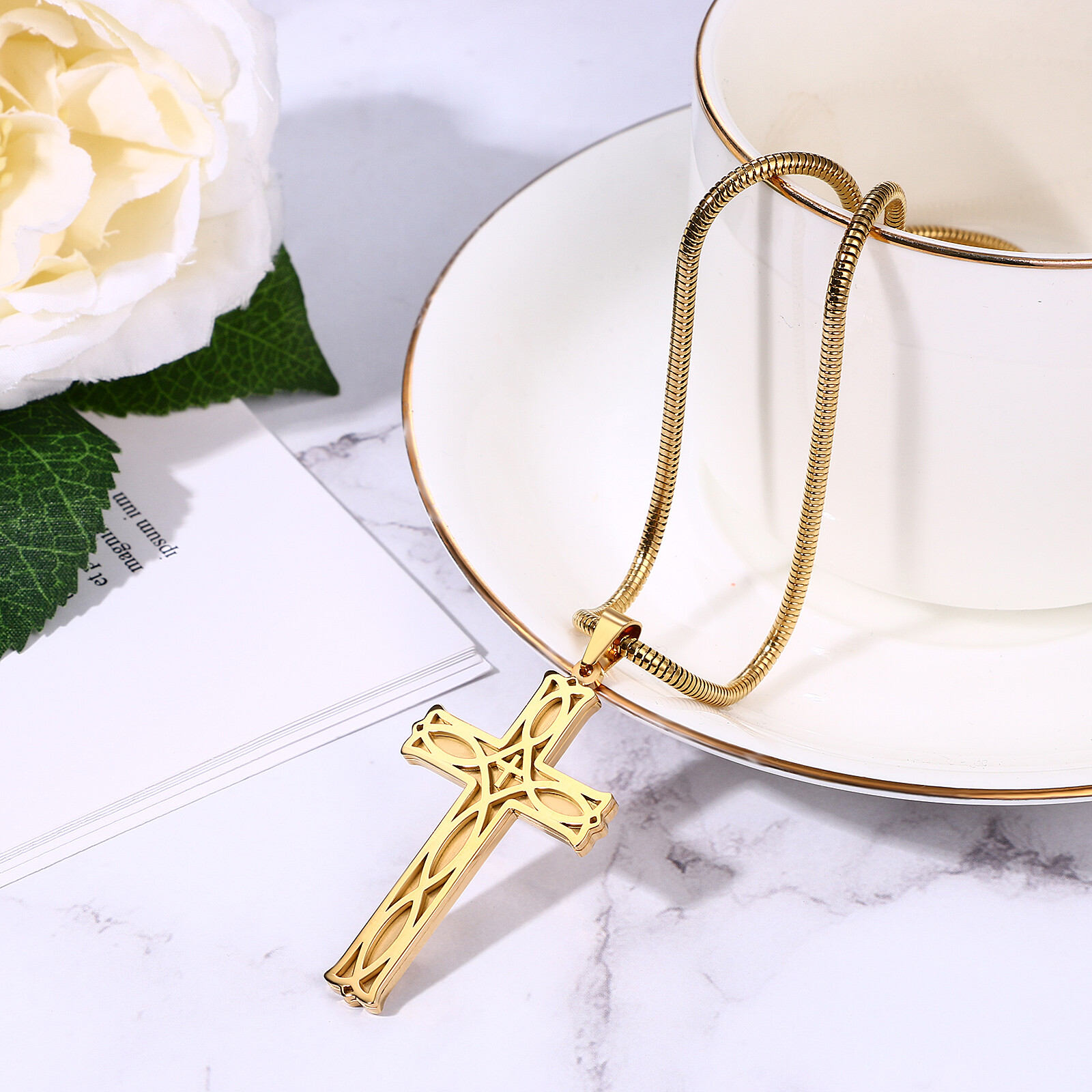 Mens Boys Celtic Knot Cross Crucifix Stainless Steel Pendant Necklace Chain 22in