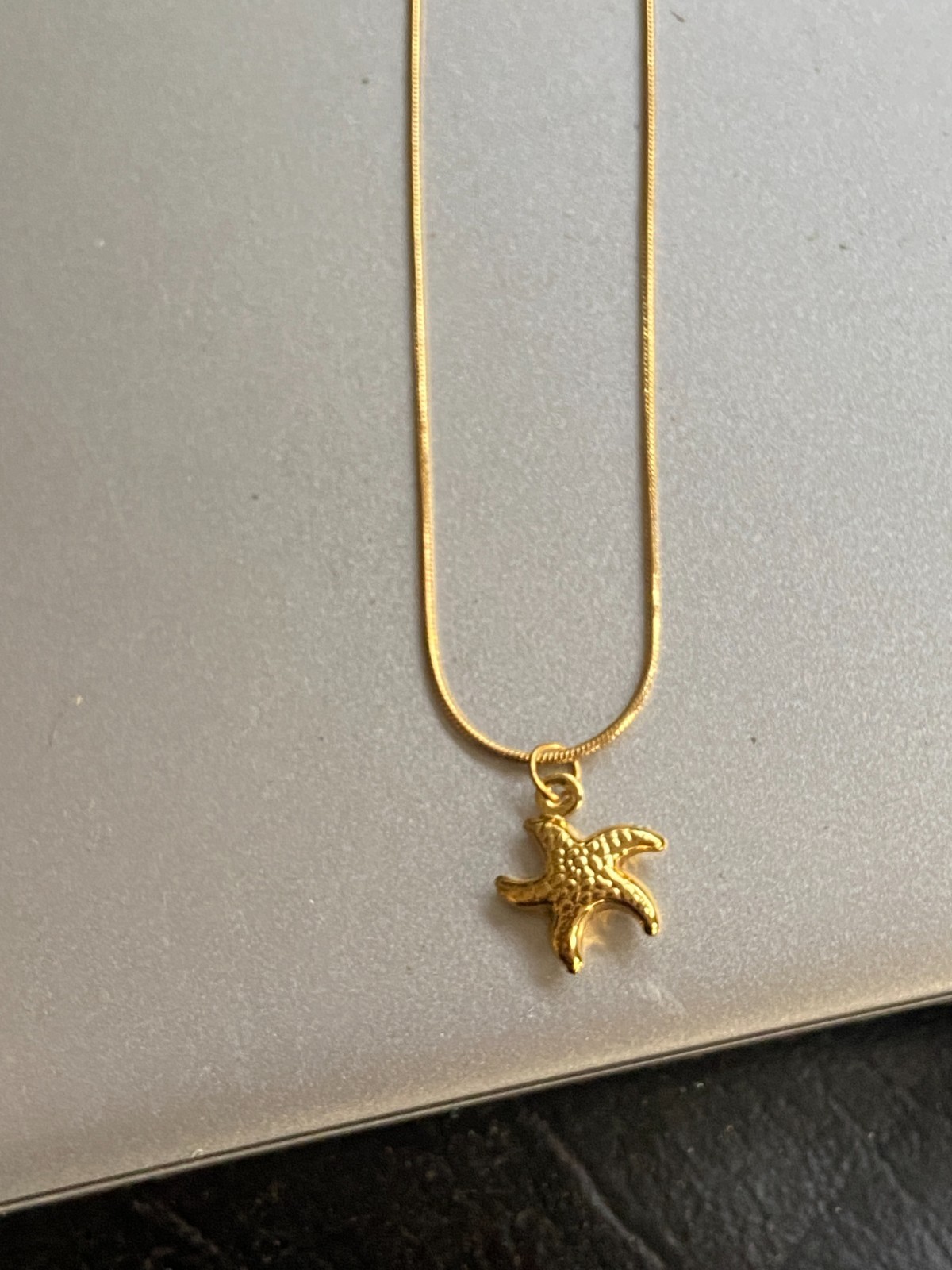 Gold Brass Starfish Necklace | Minimalist Sea Starfish Charm Pendant Necklace