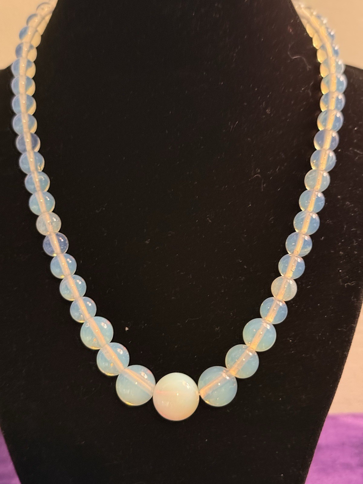 Opalite Beaded Graduation Necklace , 18-20 In. ION Plated Stain. Steel, 200 Ctw