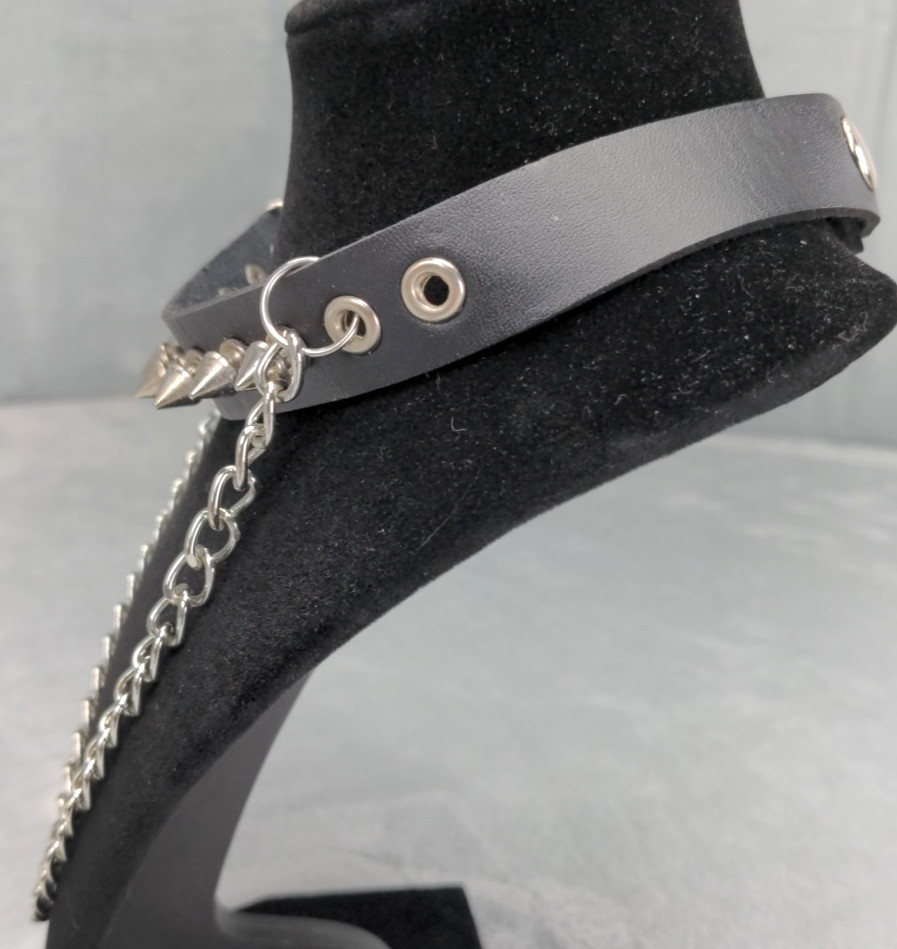 Gothic Spike Necklace Choker Faux Leather Punk Collars Black Emo Lot Of 2
