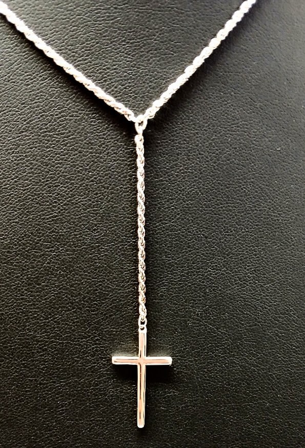 925 Sterling Silver Lariat Necklace ~ Cross 15x26x1.5mm ~ 6.2g ~ Necklace 16″